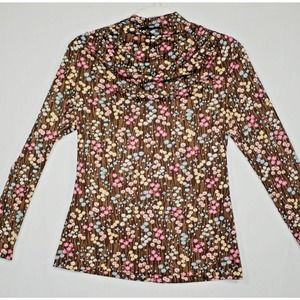 Liz Roberts Womens Brown Floral Blouse Shirt Top Boho Stylish Zip Size 10